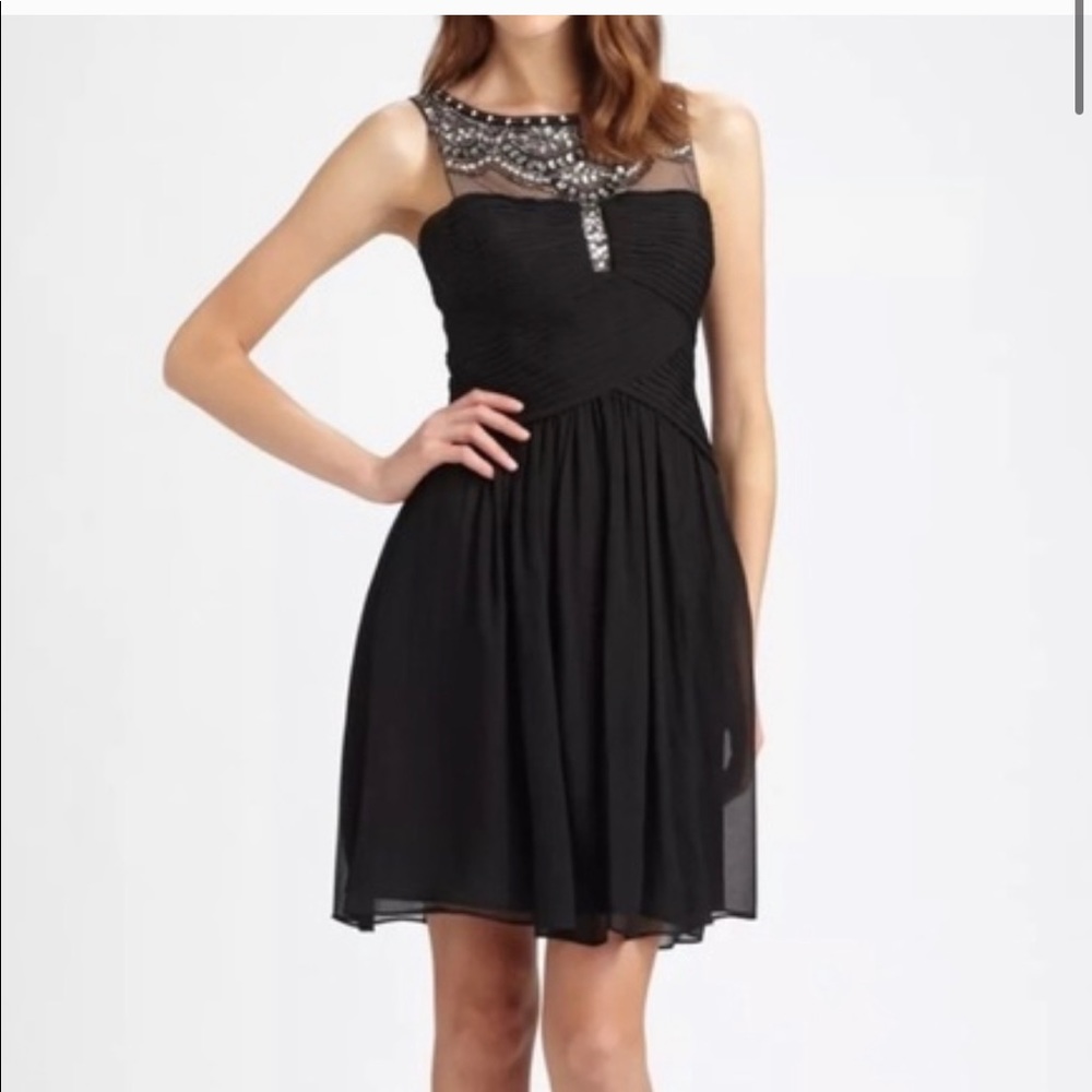 NWT BCBG MAXAZRIA Julissa Beaded Silk Cocktail Dress In Black Embellished